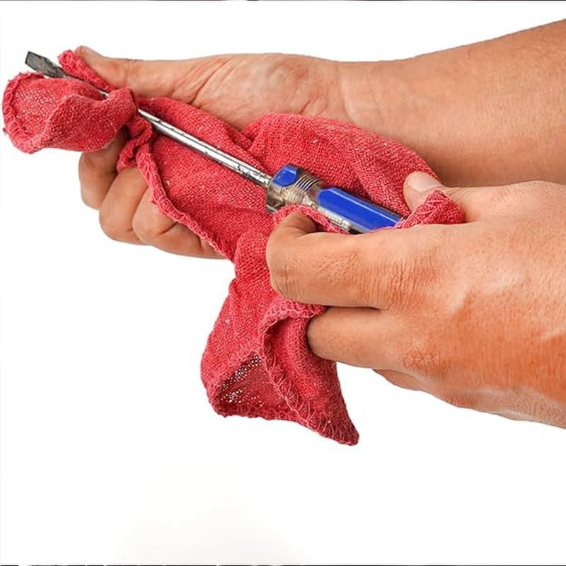 Shop Towels (Red, 200-Pack) - Bulk Cleaning Towel in a Bag, Mechanic Cotton Wipes for Car Maintenance, Auto Mechanics & Garage, Wipe Grease & Oil, Machine Wash & Reusable