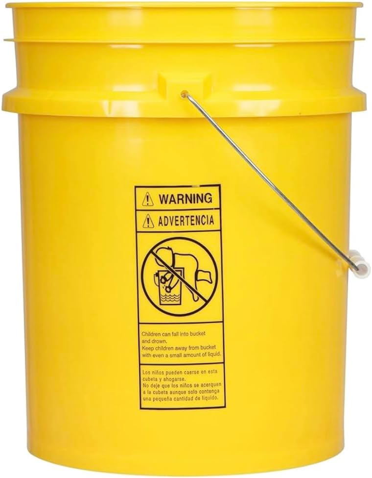 House Naturals 5 Gallon Premium HPDE Plastic Bucket - Made in USA Food Grade Storage Container, BPA Free All Purpose Pail (3, Yellow)