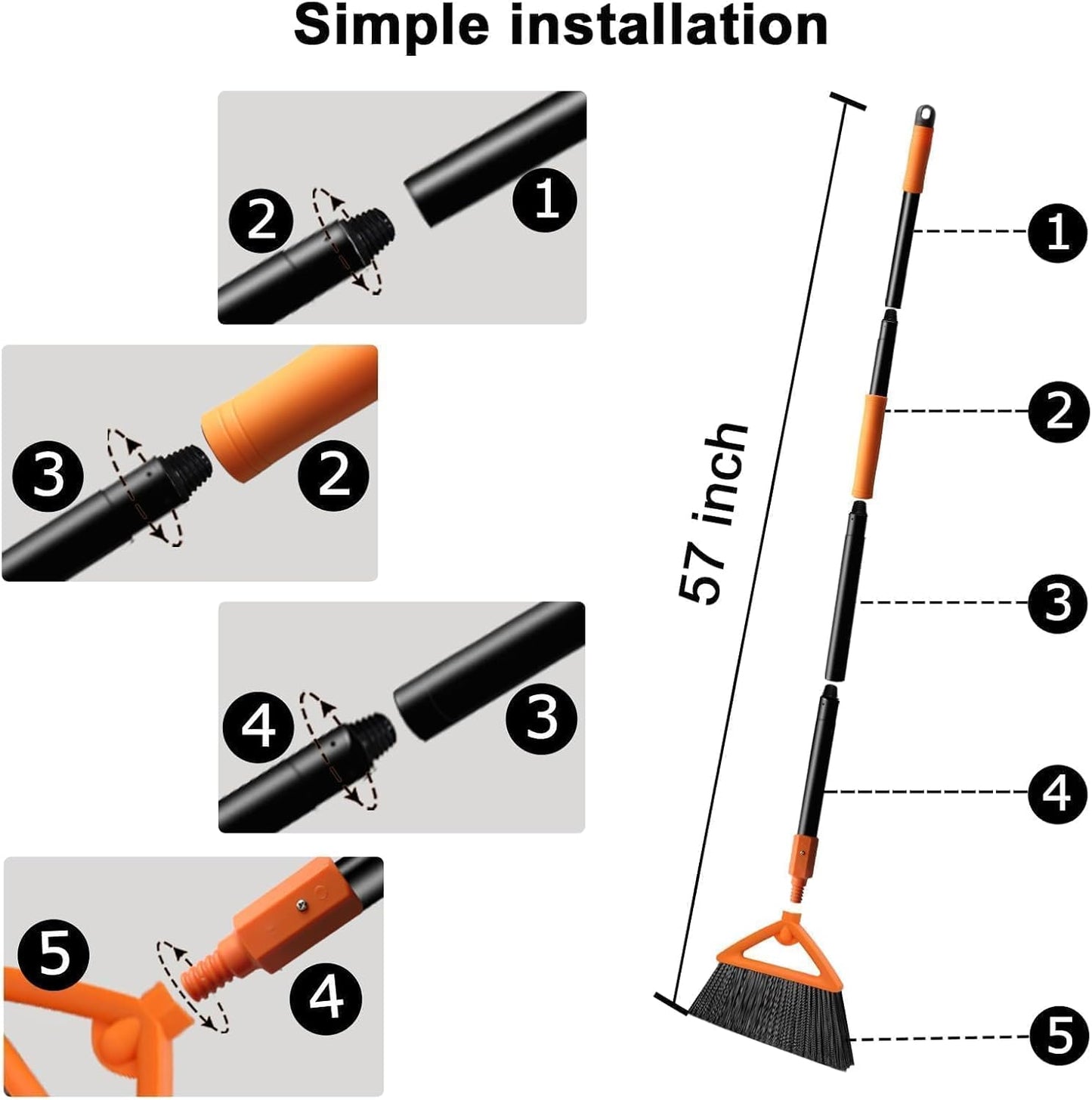 Outdoor Indoor Broom, Brooms for Sweeeping Indoor, Heavy-Duty Kitchen Broom with Long Pole, Angle Broom Orange for Garages Restaurant Courtyard Office Slidewalk Lobby Sweep Dust