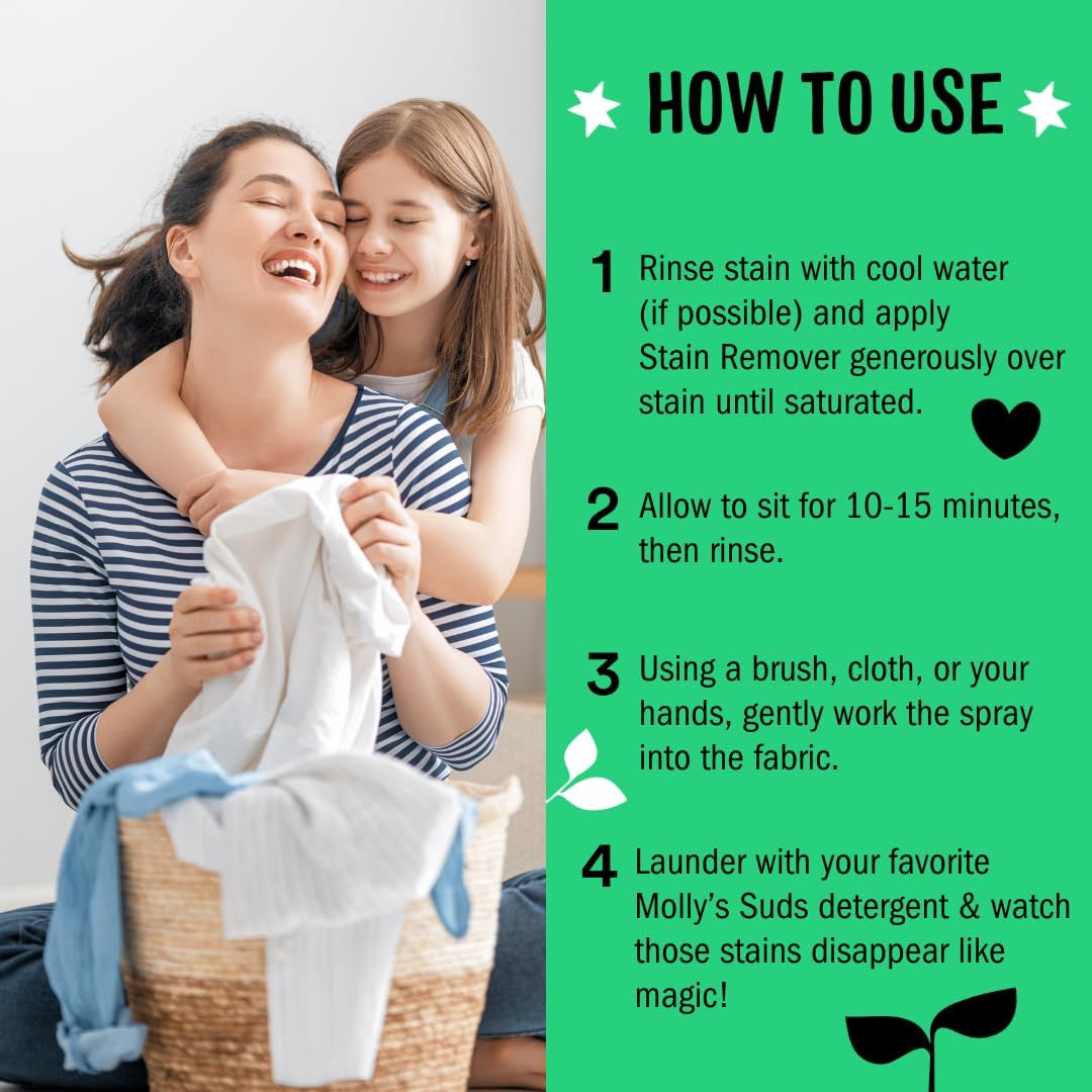 Molly's Suds Stain Remover Spray | Gentle Yet Powerful, Great for Baby & Pet Stains | Clean, Simple Ingredients (Fragrance Free) (16 Fl Oz (Pack of 2))