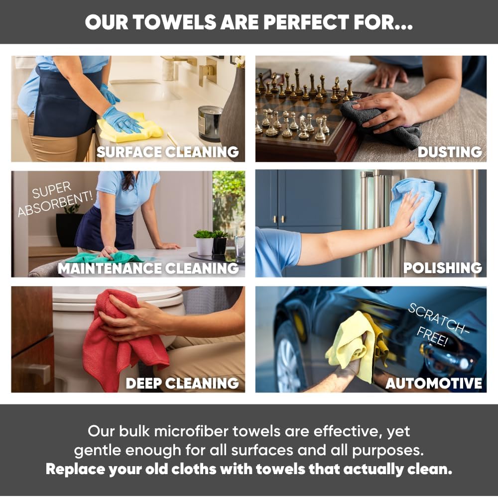 Microfiber Wholesale 16" x 16" All Purpose Towels - 50 Pack - Reusable Wash Cloths, Dust, Kitchen, Car, Shop Rags for Cleaning (Blue)