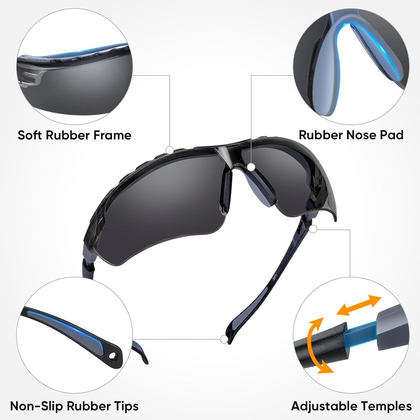 TICONN Anti-Fog Safety Glasses for Men and Women, ANSI Z87.1 Scratch Proof Eye Goggles with Adjustable Arms and UV Protection