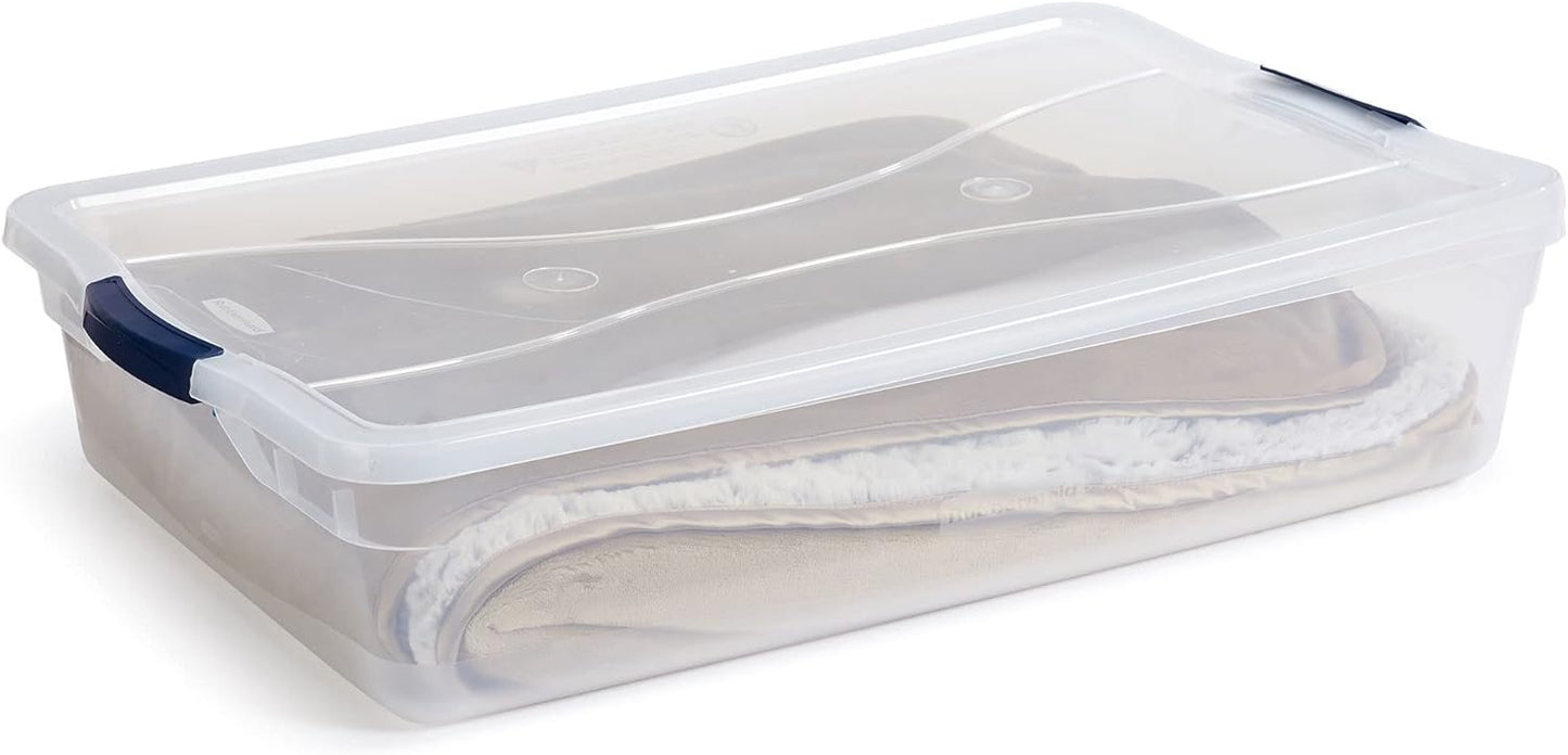 Rubbermaid Cleverstore 42 Quart Stackable Plastic Storage Bin with Lids for Garage, Closet, and Classroom, Clear, 4 Pack