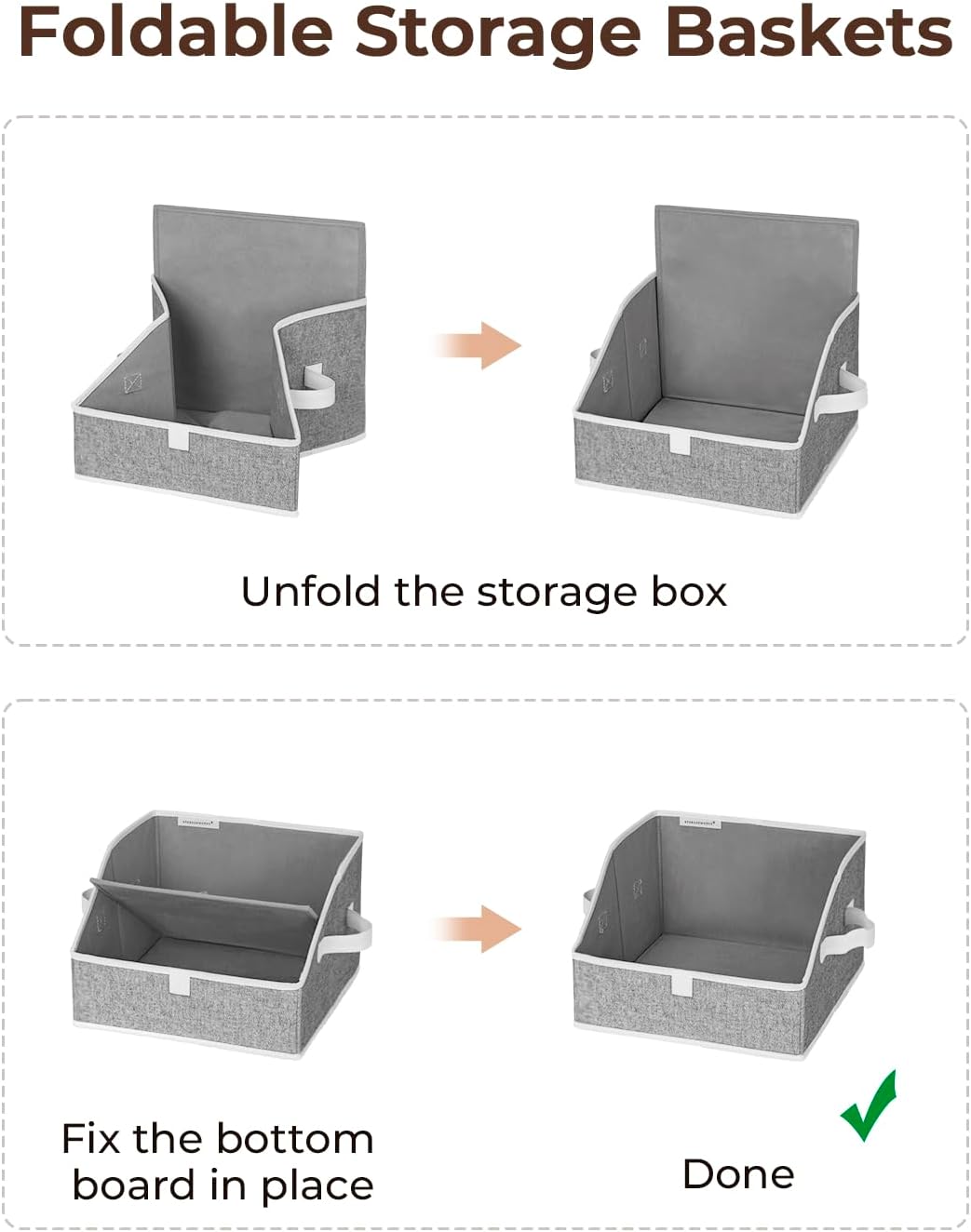 StorageWorks Closet Storage Bins, Trapezoid Organizer Box for Shelves, Fabric Clothes Bin, Foldable Organizing Baskets with Handles, Small, 3-Pack, Gray