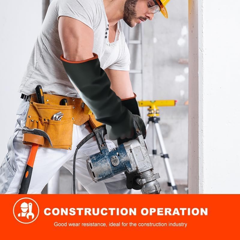 Heavy Latex Chemical Resistant Gloves - Reusable Long Rubber Dishwashing Gloves with Forearm Protection for Men - Waterproof, Industrial Safety Gear, Acid & Alkali Resistant, Oil-Proof,22“,2 Pair