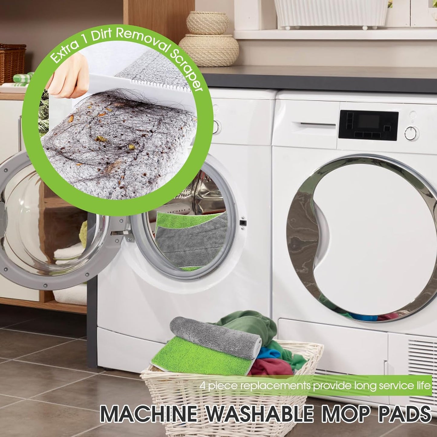 MASTERTOP Microfiber Mop - Flat Floor Mops Wet Dry Dust Mop with 4 Washable Pads & 52.4'' Stainless Steel Handle for Hardwood Laminate Tile Floor Cleaning