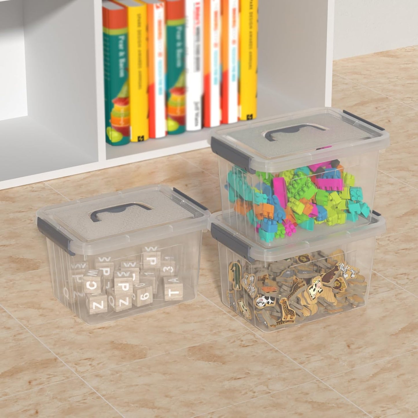 6 Quart Small Clear Plastic Storage Bins with Latching Lids, Storage Latch Box with Handle, 6 Packs