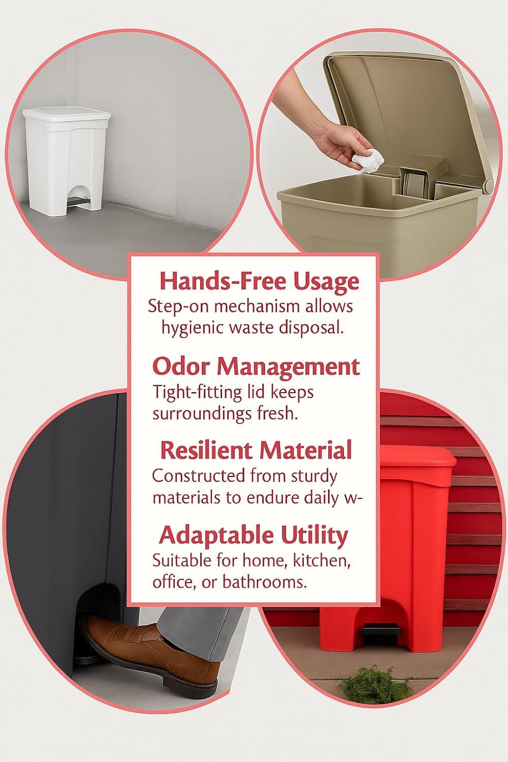 PRO&Family Step-On Trash Can with Lid, Plastic Waste Bin, Foot Pedal Operation (Blue, 12 Gallon)