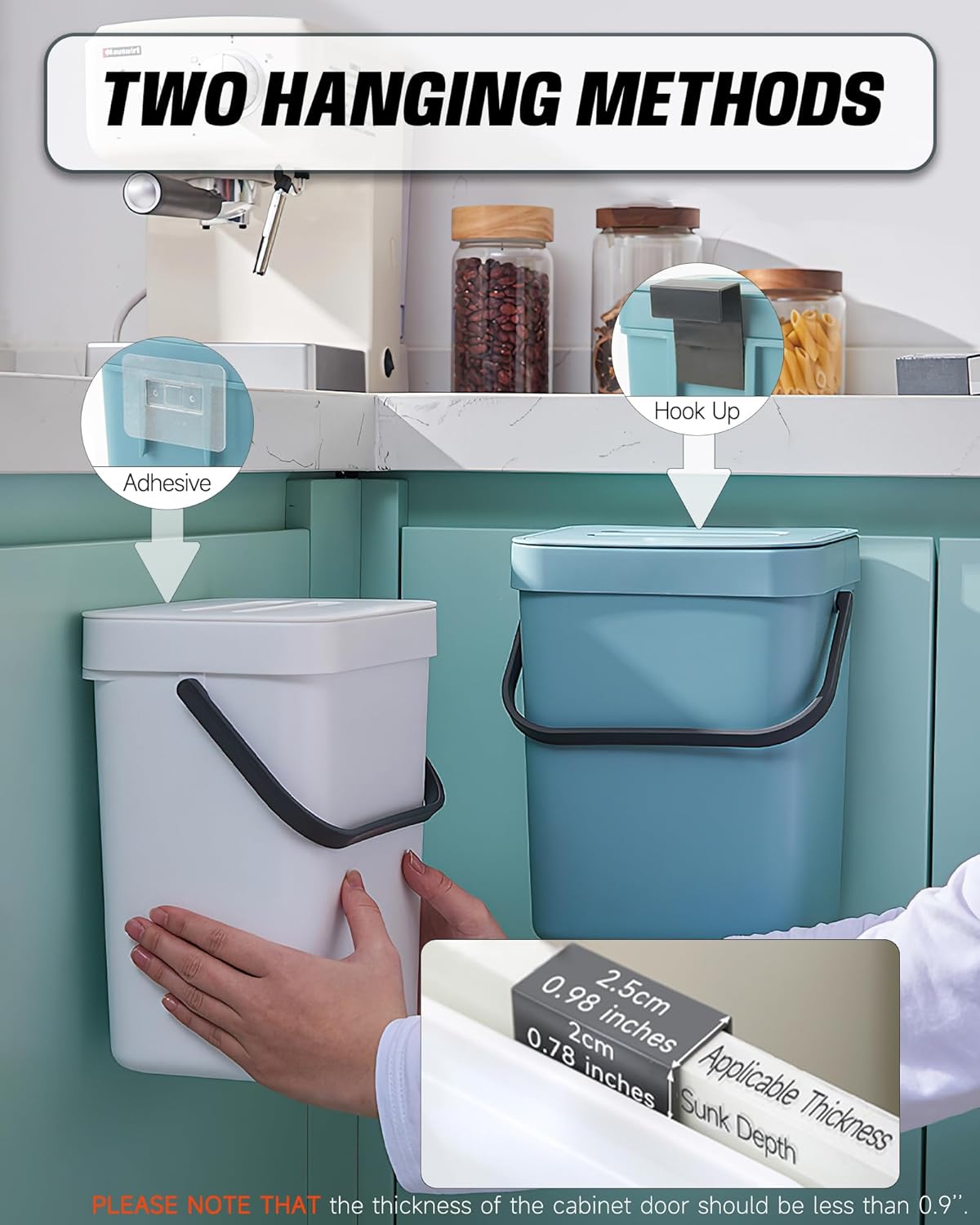 Indoor Compost Bin - 1.3 Gallons Hanging Small Trash Can with Lid for Kitchen Bathroom, Under Sink Kitchen Trash Can, Indoor Counter Compost Bucket with Lid, 5L(White)