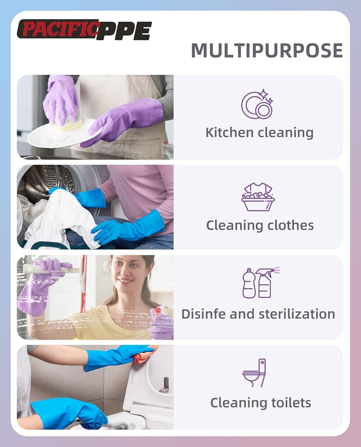 PACIFIC PPE 2 Pairs Dishwashing Cleaning Gloves with Latex free, Cotton lining, Kitchen Gloves (Purple+Blue, Small)