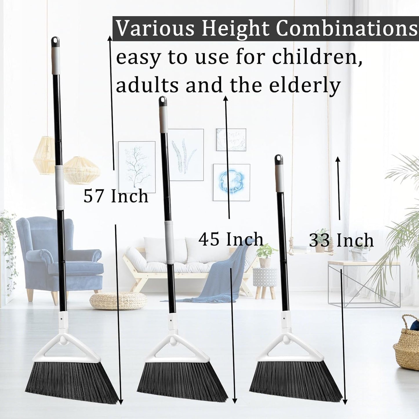 4 Pack Outdoor Indoor Broom, Brooms for Sweeeping Indoor, Heavy-Duty Kitchen Broom with Long Pole, Angle Broom White for Garages Restaurant Courtyard Office Slidewalk Lobby Sweep Dust