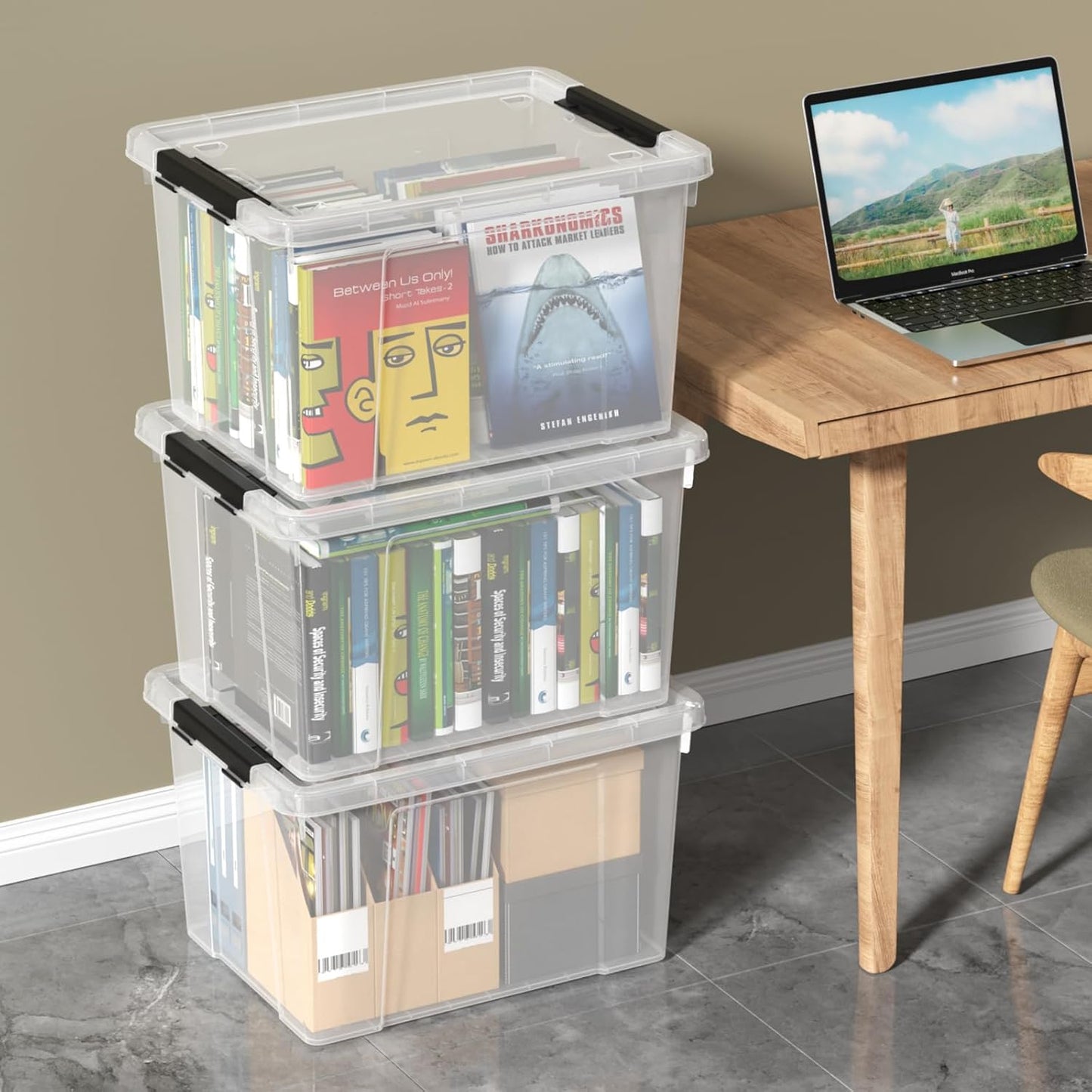 4 Pack Large Clear Plastic Storage Bins with Latching Lids, 50 Quart Plastic Storage Container with Wheels, Clear