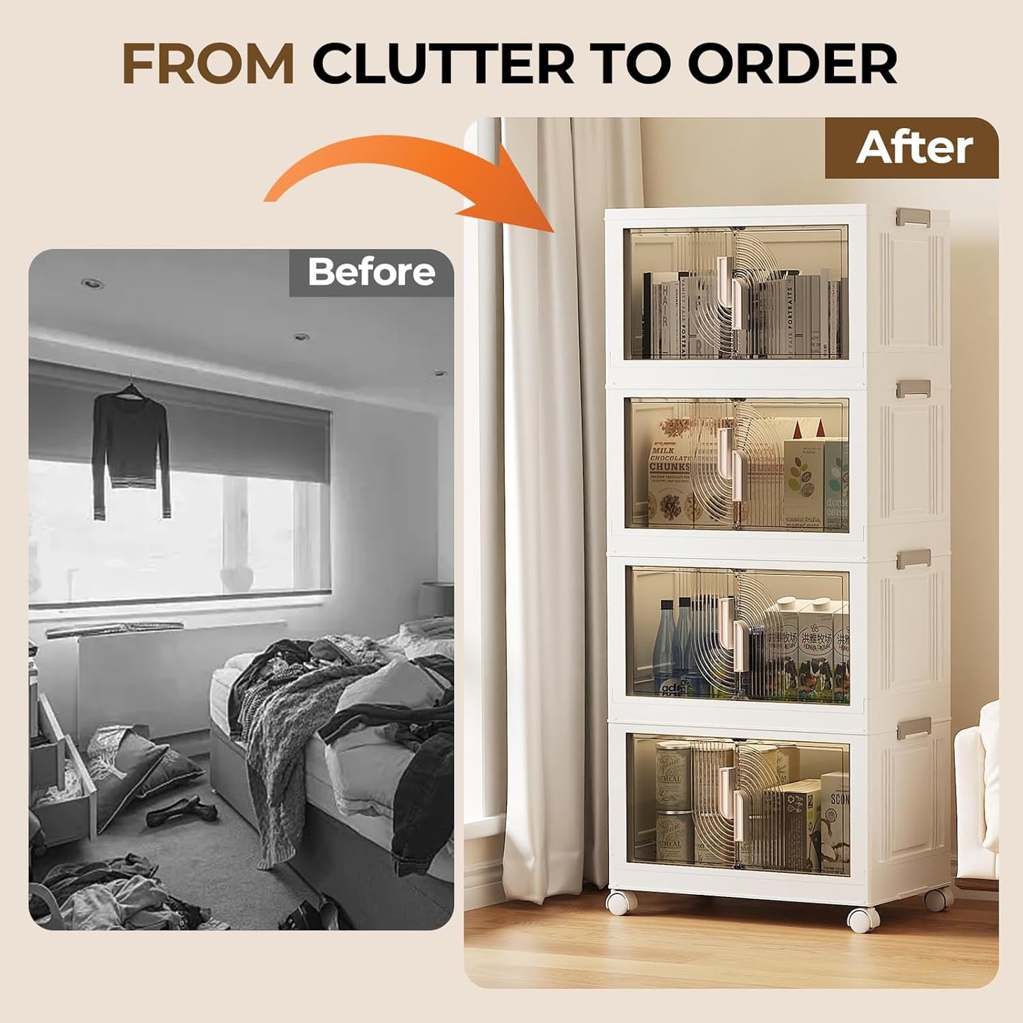 Elegant 3 Tiers Stackable Storage Bins for Home Organization, Moveable Plastic Storage Bins with Lids, Easy Assembled Storage Box for Closet Organizers and Storages Dorm 22" W x 12.4" D x 37.6" H