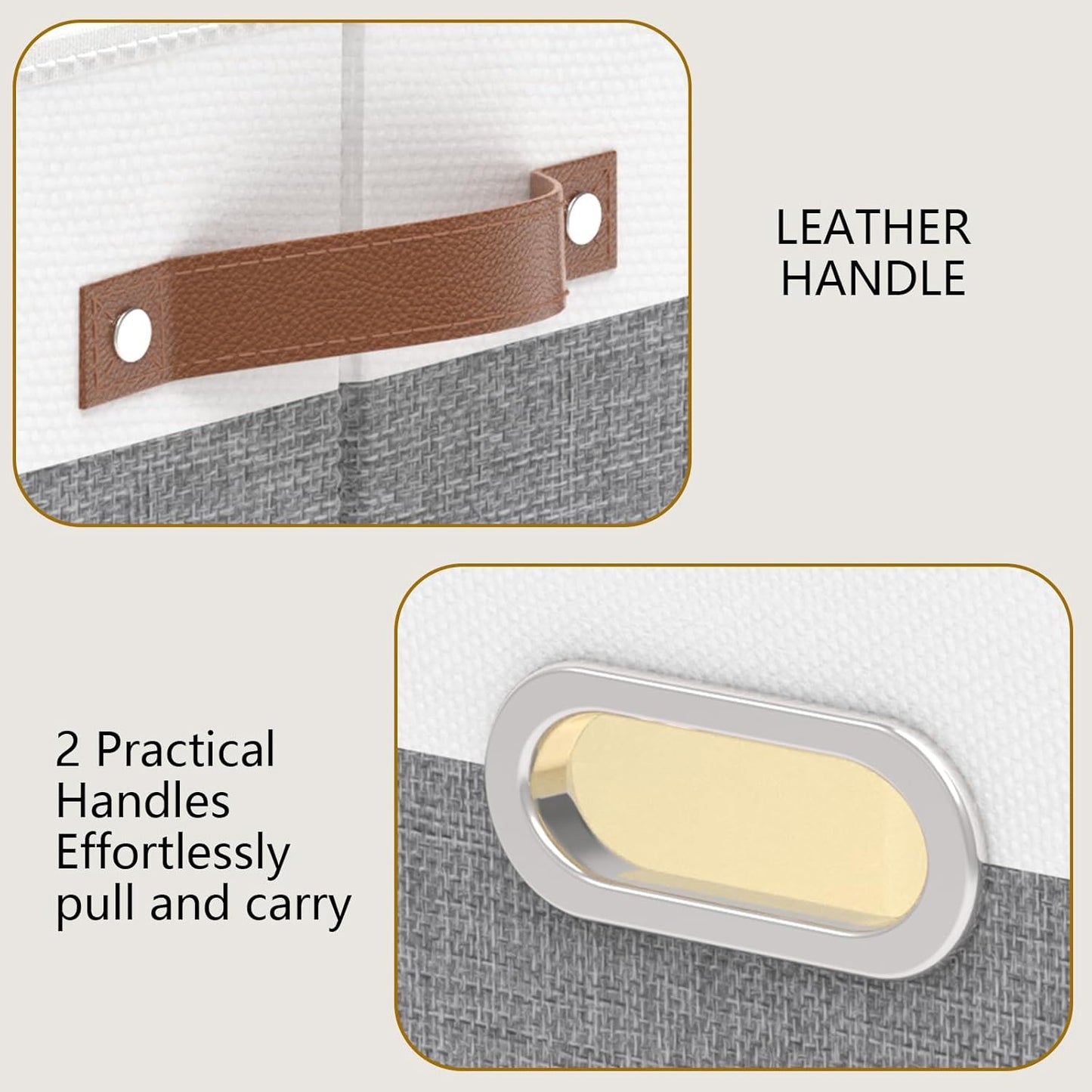 Yawinhe Fabric Storage Baskets, Foldable Closet Organizer for Shelves, Large Boxes with 3 Handles, Canvas Bins for Clothes, White/Grey, 12.99''Lx9.05''Wx7.87''H, 4-Pack