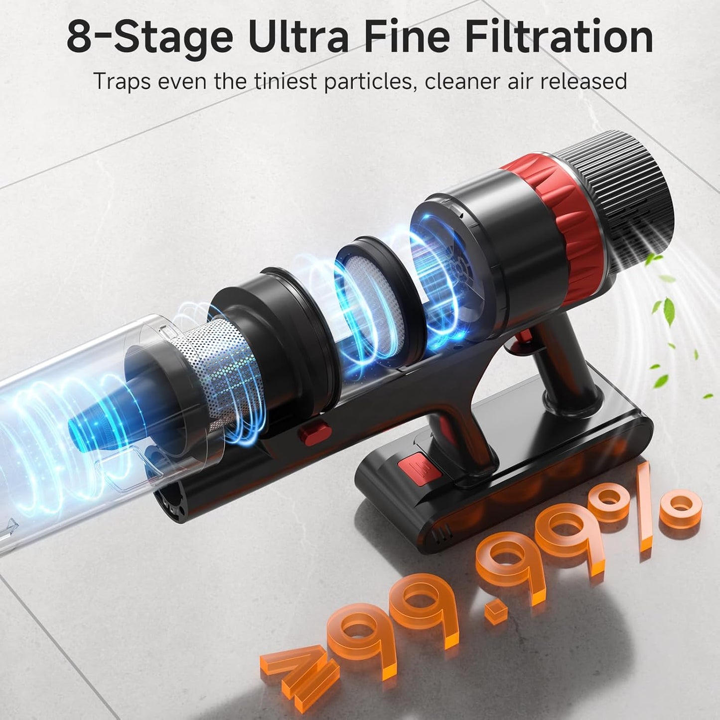 Cordless Vacuum Cleaner, 530W/45Kpa/70Mins Vacuum Cleaners for Home,Self-Standing Stick Vacuum with Smart Touch Screen,Rechargeable Lightweight Vacuum for Pet Hair,Carpets, Hard Floors