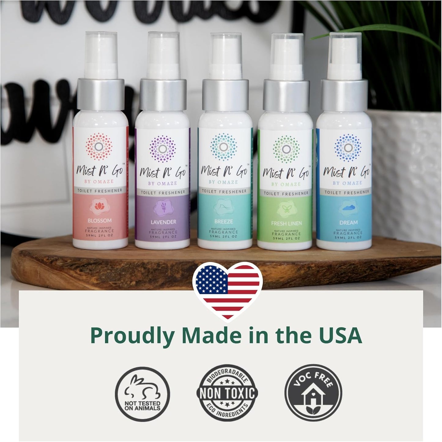 Mist N' Go Travel Toilet Spray - Odor Eliminator & Air Freshener (Fresh Linen) - 2oz x5