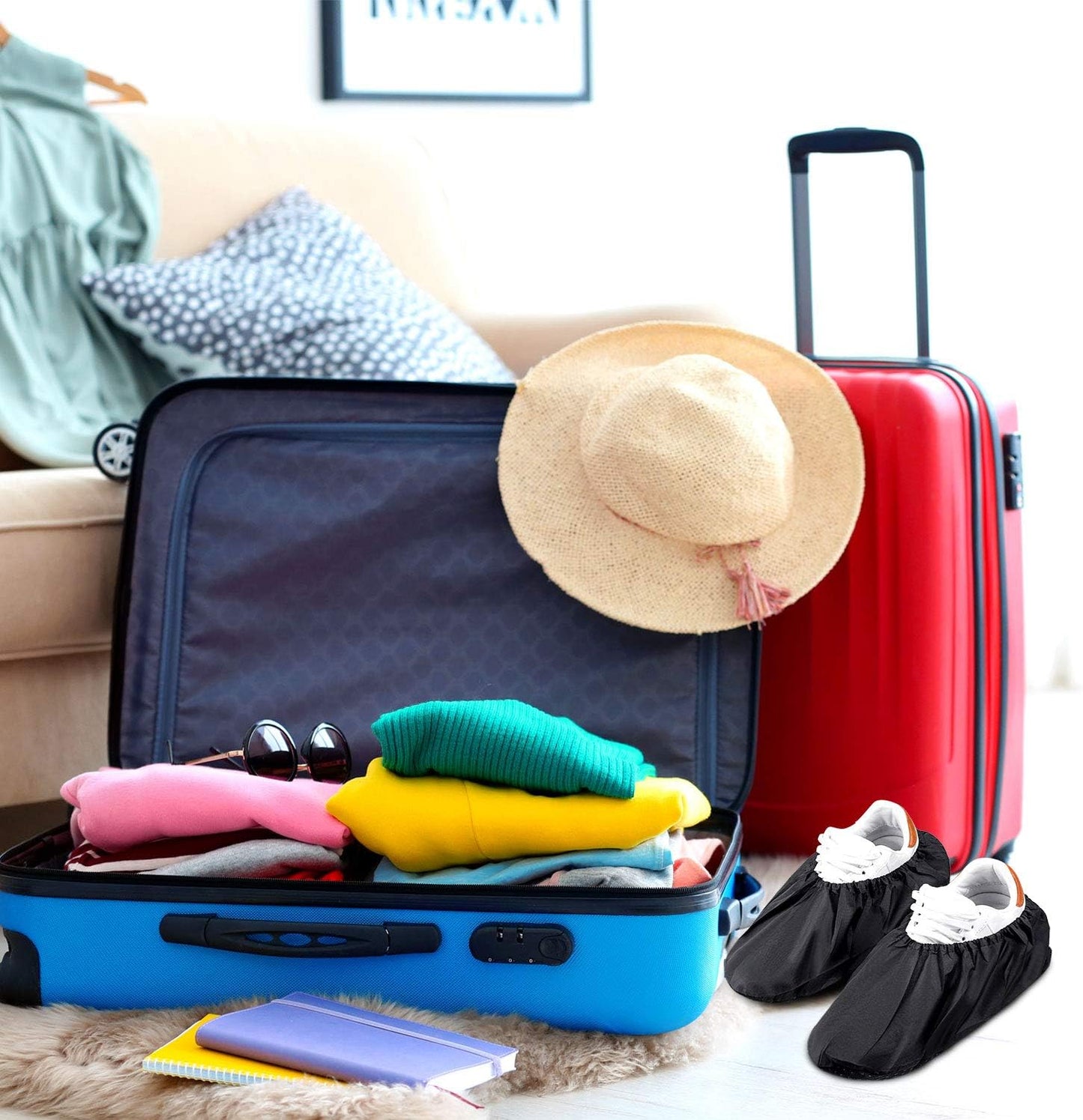 Frienda 8 Pairs Non Slip Reusable Shoe Covers Waterproof Boot Covers for Household Carpet Floor Protection Machine Washable(Large)