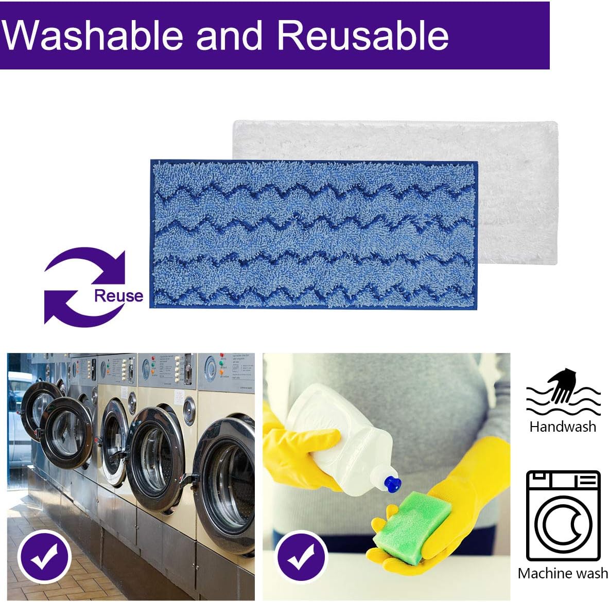 KEEPOW Reusable Mop Pads Compatible with Swiffer Wet Jet Mop Starter, Replacement Microfiber Refills for Wet and Dry Sweeping, 4 Pack