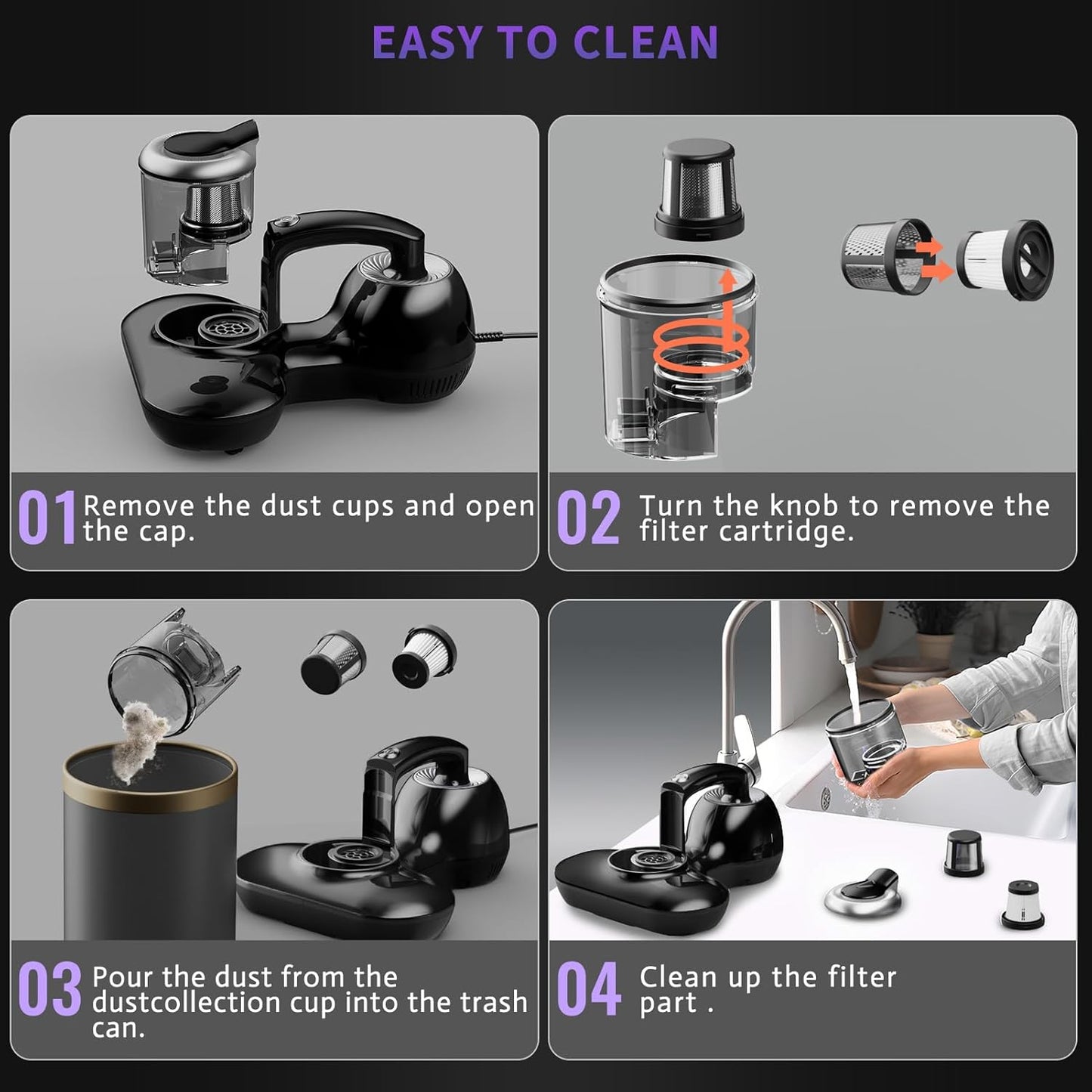 Mattress Vacuum Cleaner, Handheld UV Bed Vacuum Cleaner 16KPa & 12800 Vibrations Per/Min Upgraded Effectively Clean Up Bed, Pillows, Cloth Sofas, Carpets and Ther Fabric Surfaces