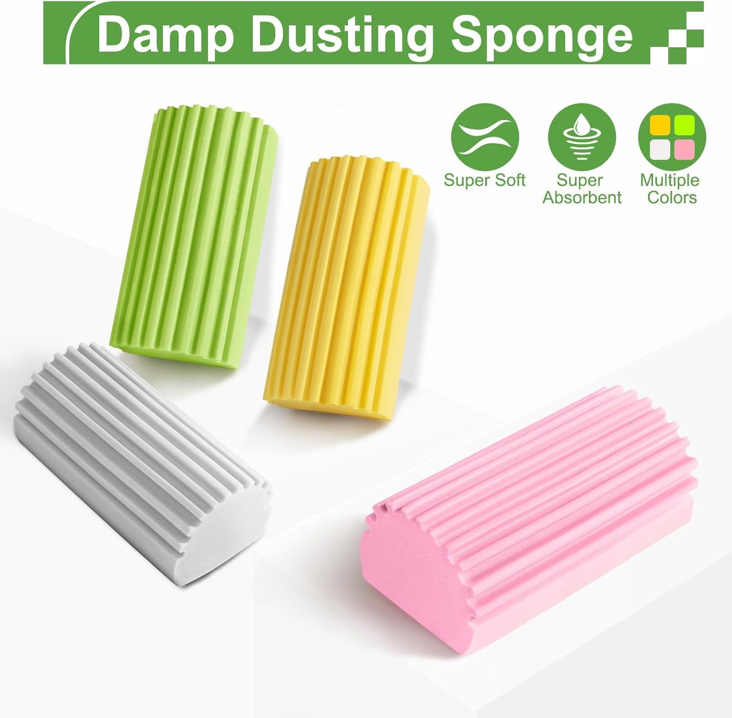 4-Pack Damp Clean Duster Sponge Brush for Cleaning Blinds, Glass, Baseboards, Vents, Railings, Mirrors, Window Track Grooves and Faucets (Yellow)