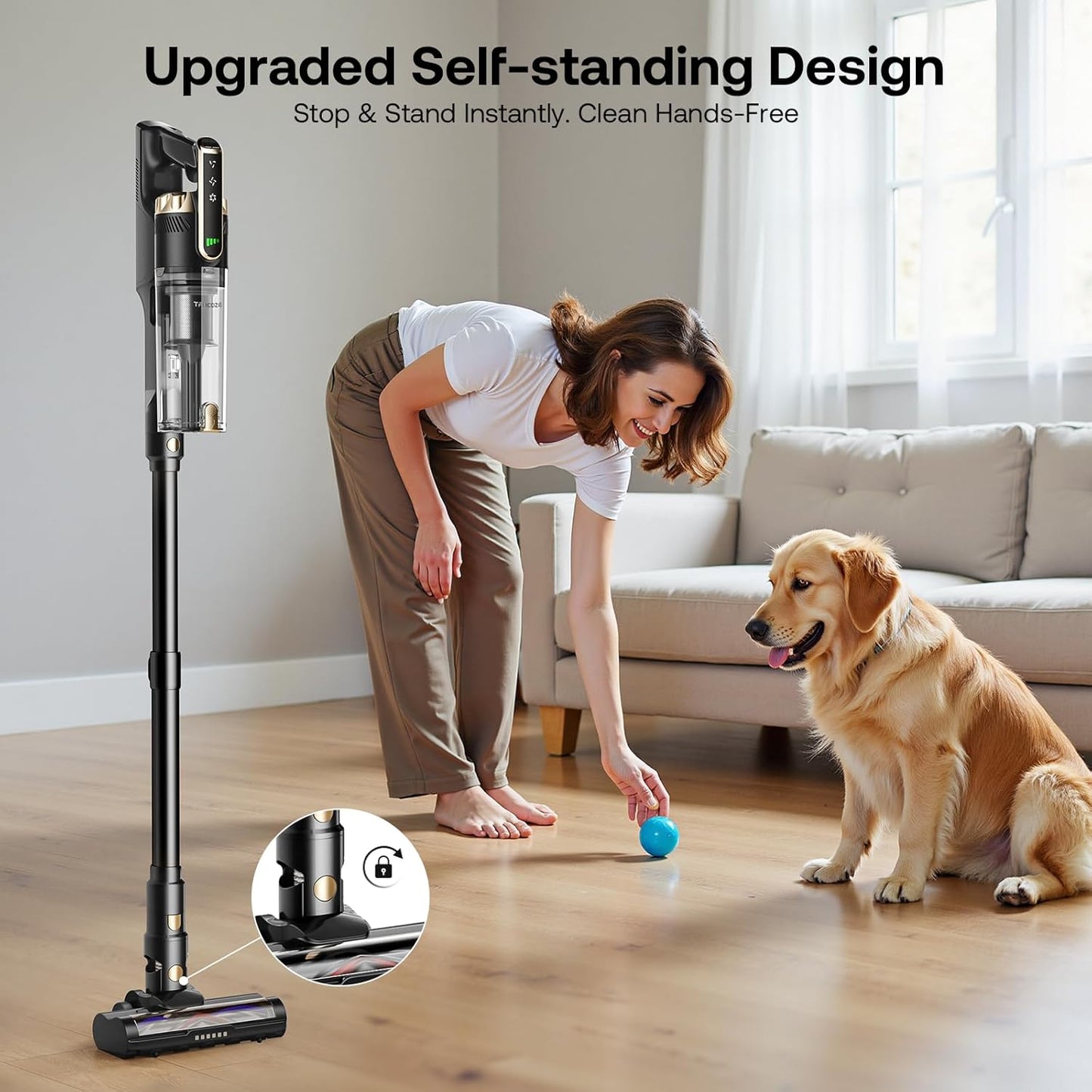Trucozie Cordless Vacuum Cleaner with Self-Standing, 50 mins Runtime Lightweight Vacuum Cleaner with Powerful Suction, Anti-Tangle Cordless Vacuum Versatile for Hard Floor/Carpet/Pet Hair,Pink