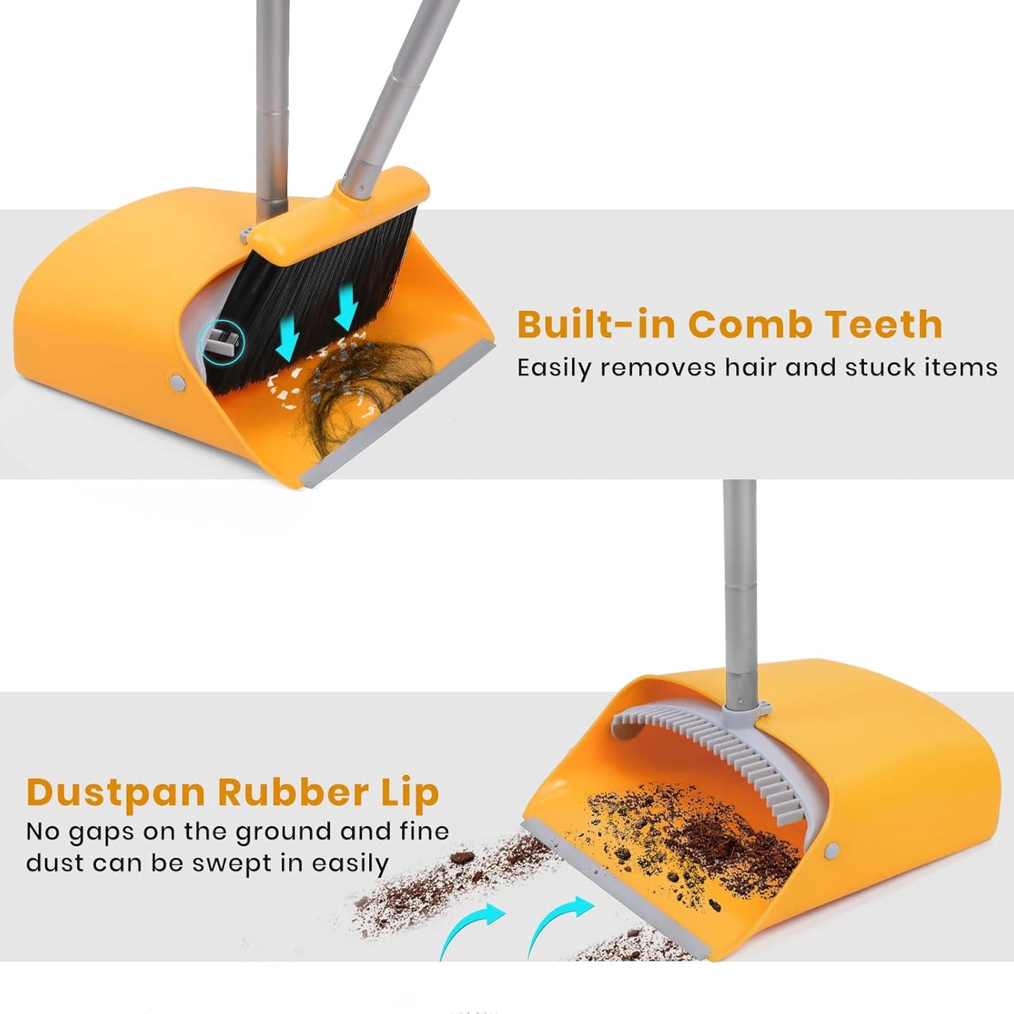 TreeLen Broom and Dustpan Set, Stand Up Broom and Dustpan for Home Cleaning