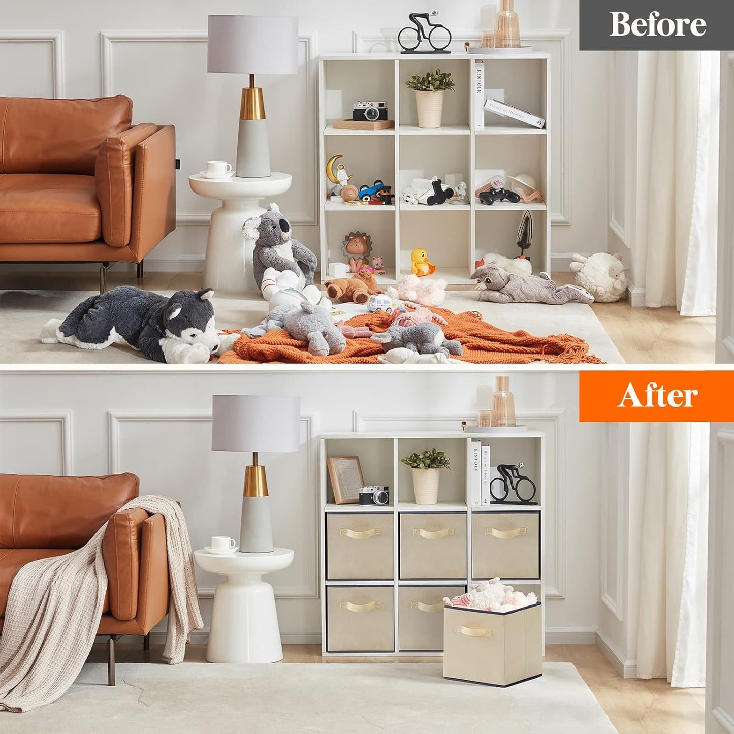 Lifewit Collapsible Fabric Storage Cubes Bins Set 11 Inch, Foldable Cubby Organizers Boxes, 6 Pack Organizing Baskets for Shelf, Closet, Utility Room, Storage Room, 18L Beige