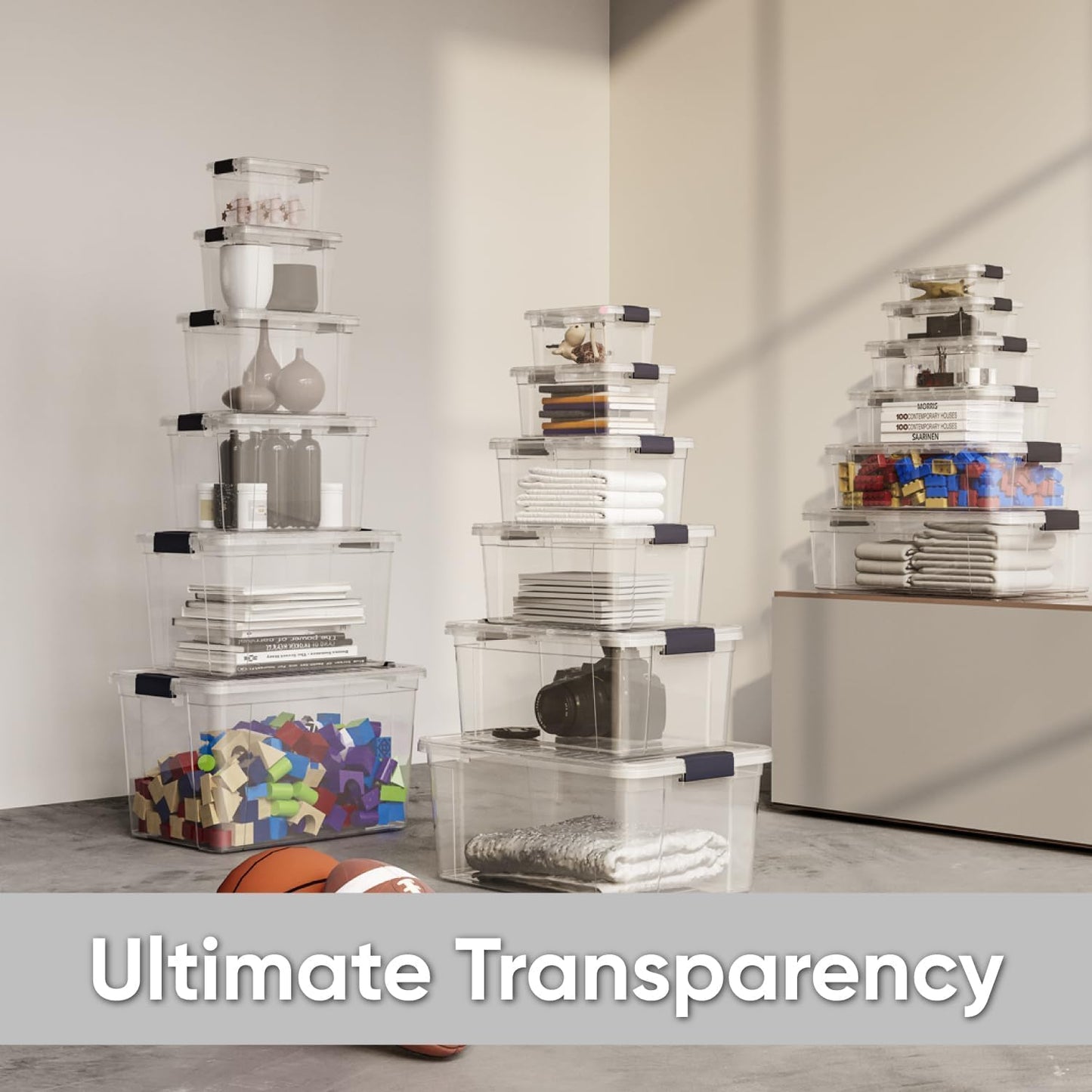 Superio Clear Storage Boxes with Lids, 4.75 Quart Plastic Container Bins for Organizing, Stackable Crates, BPA Free, Non Toxic, Odor Free, Organizers for Home, Office and Dorm, 4 Pack