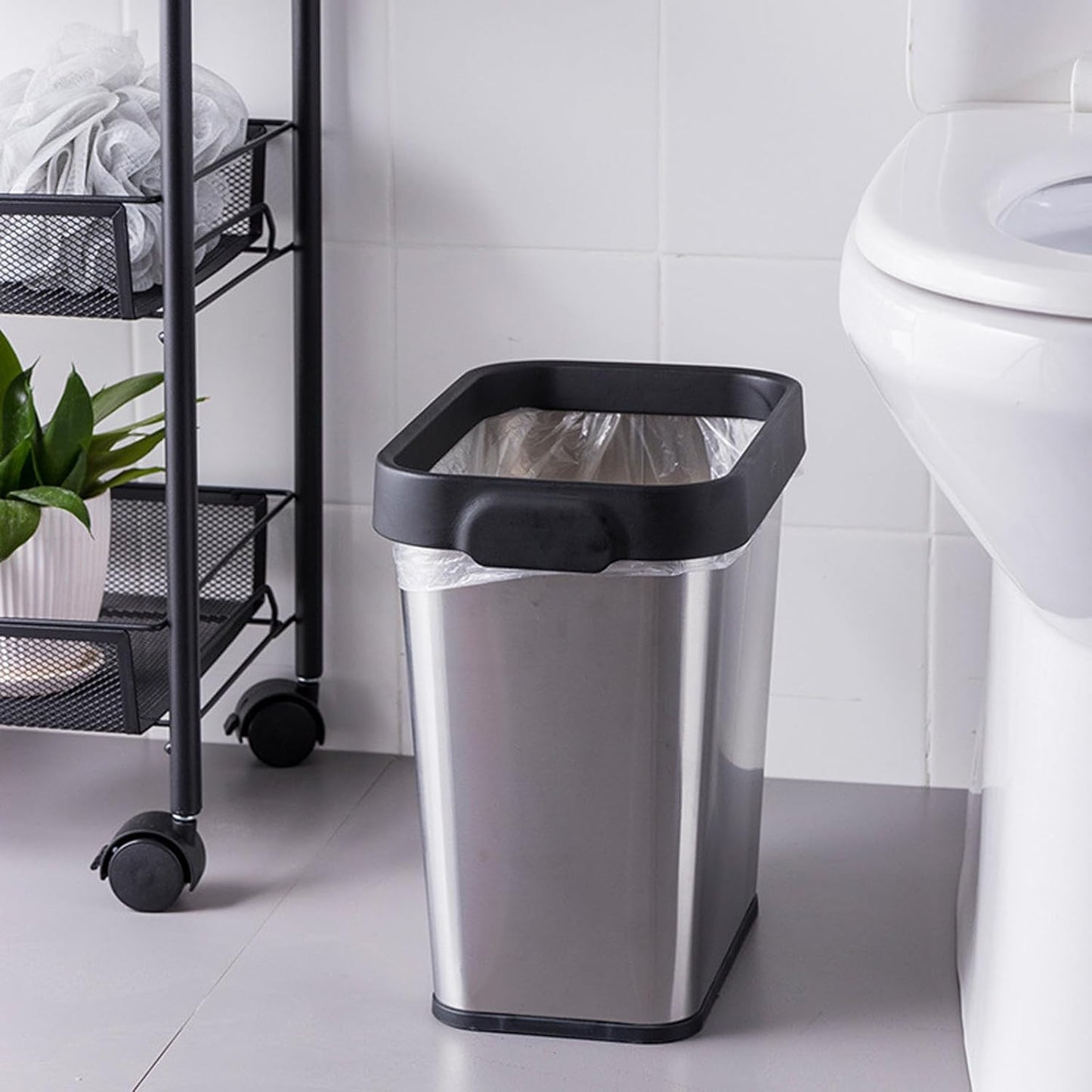 3 Pack Stainless Steel Trash Can 3 Gallon, Open Top Trash Can, 8" x 11" x 13", Rectangle Rubbish Bin, Slim and Narrow, No Lid Small Wastebasketfor Kitchen, Bathroom, Living Room, Office