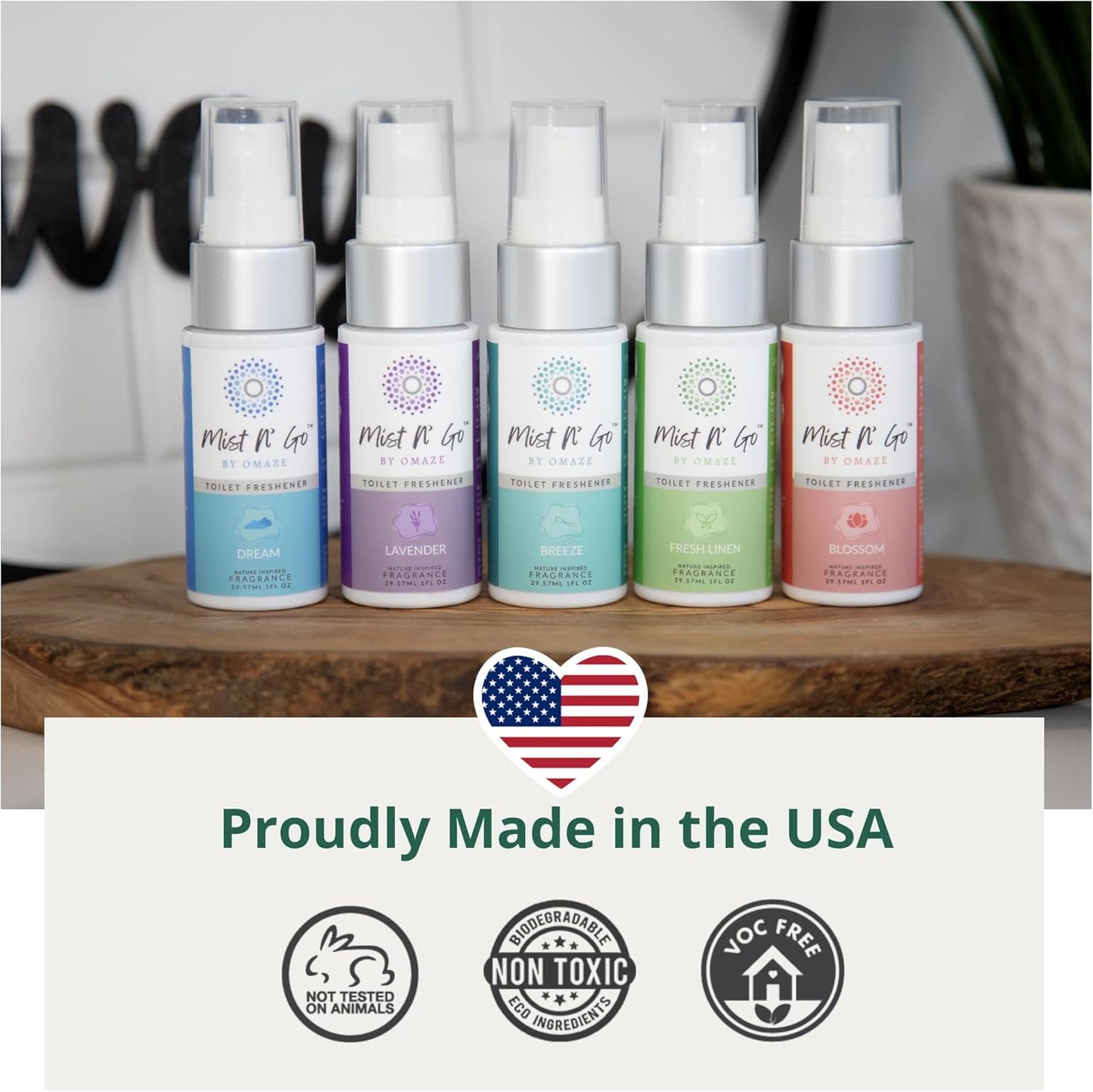 Mist N' Go by Omaze Travel Toilet Spray Odor Eliminator - Toilet Freshener for Bathroom Air Deodorizer - Clean Mix, Travel Size (3x1oz)
