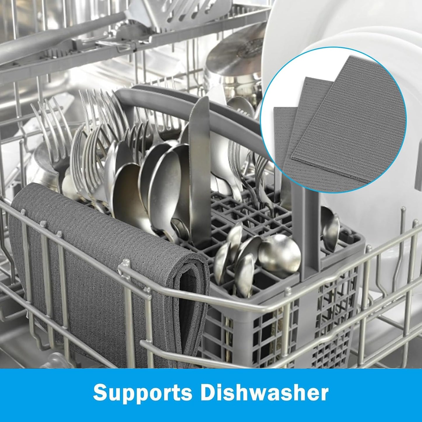 HOMEXCEL Swedish Dishcloths for Kitchen 10 Pack, Sponge Dish Cloth for Counters & Washing Dishes, Reusable and Absorbent Paper Towels, Grey