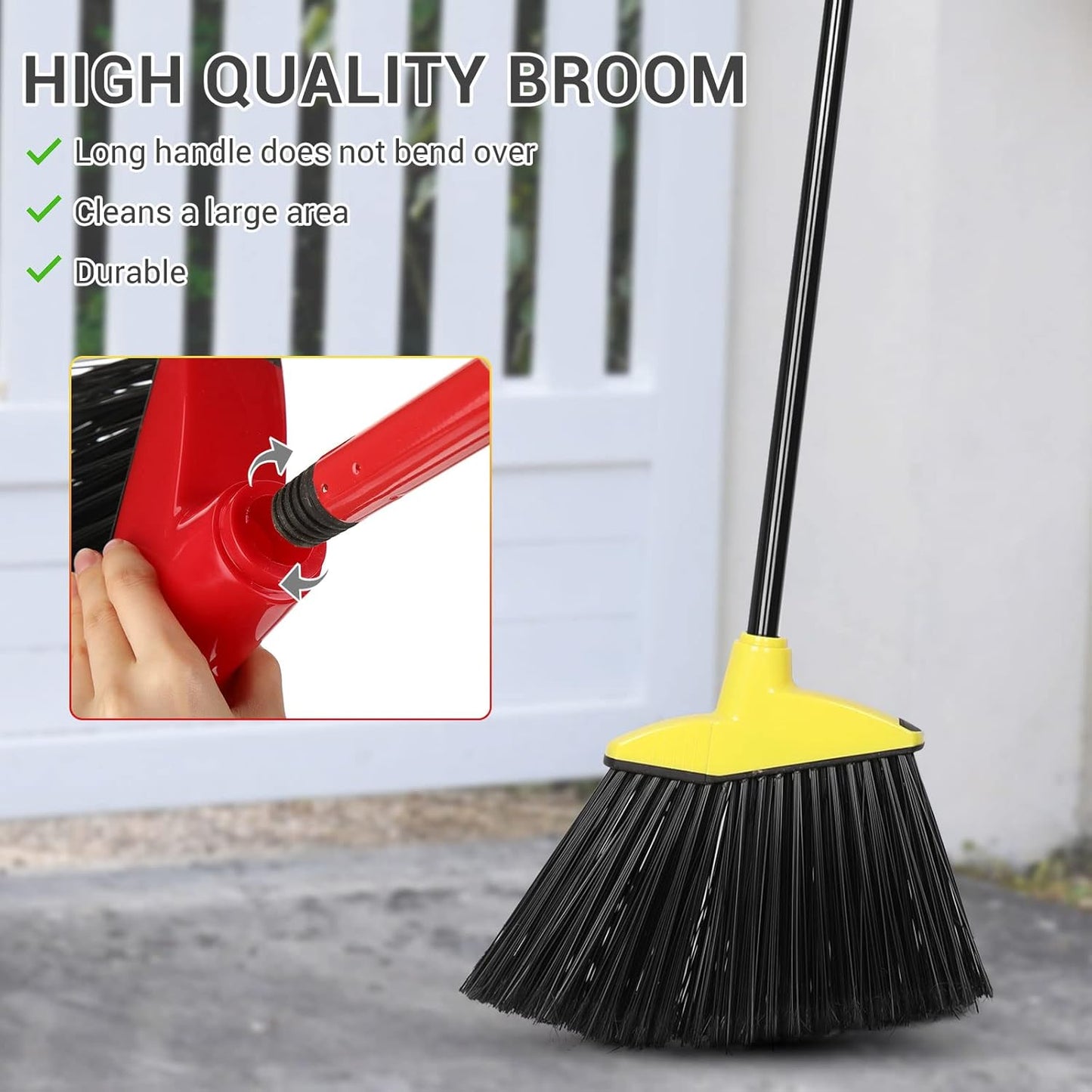 WILLBOND 20 Pcs Heavy Duty Broom Outdoor Indoor Commercial Angle Brooms Bulk for Courtyard Garage Lobby Mall Market Floor Home Kitchen Room Office Pet Hair Rubbish 54 Inch(Red, Yellow)
