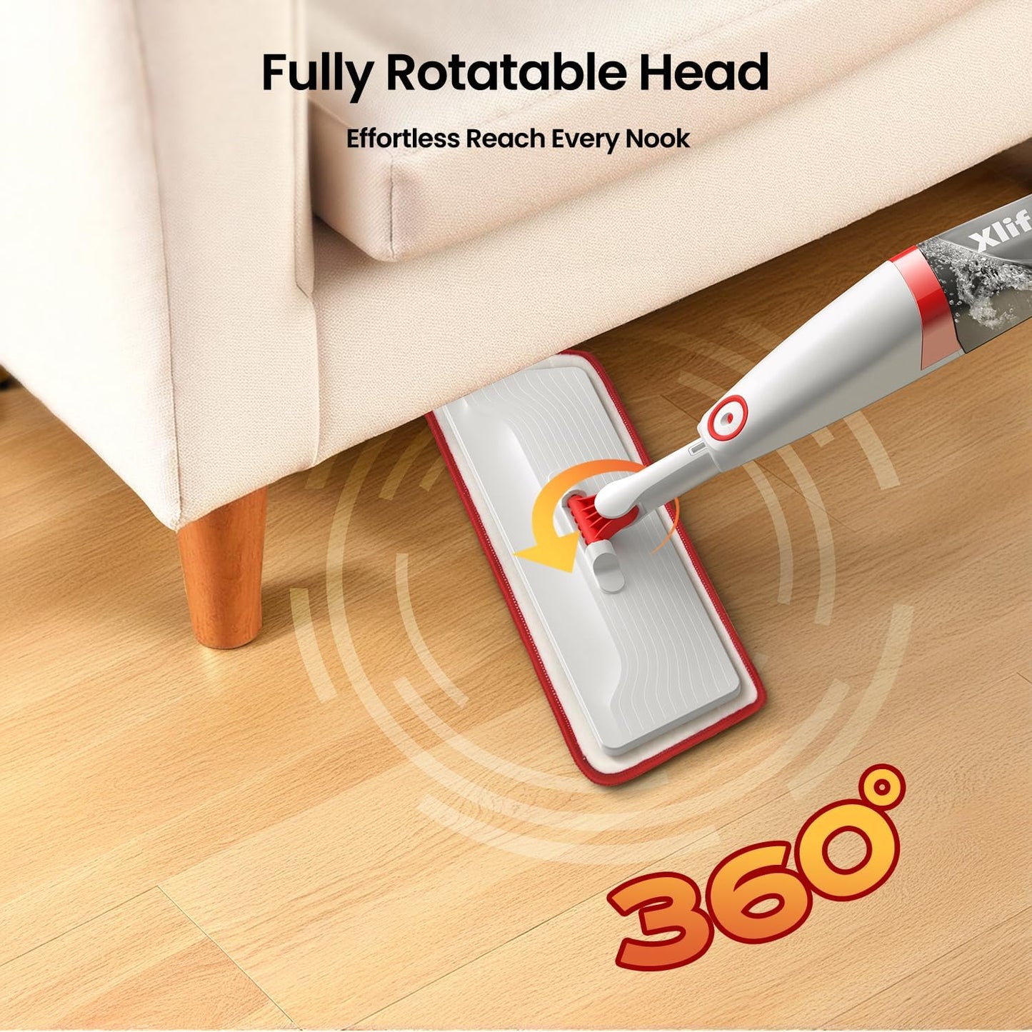 Spray Mops for Floor Cleaning with 3pcs Washable Pads, Xlife Wet Dry Mop for Kitchen Wood Hardwood Laminate Ceramic Tiles Floor Dust Cleaning-Red (No Cleaner)