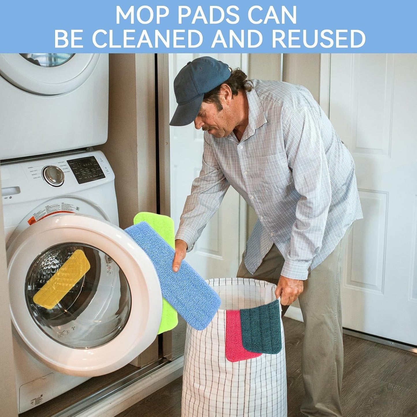 16.5 inch Microfiber Mop Pads for Rubbermaid Reveal Spray Mop and Any 16.5" Flat Mop - 10 Pack 13''-15'' Spray Mop Pad Reusable Washable Replacement Refills - Colorful
