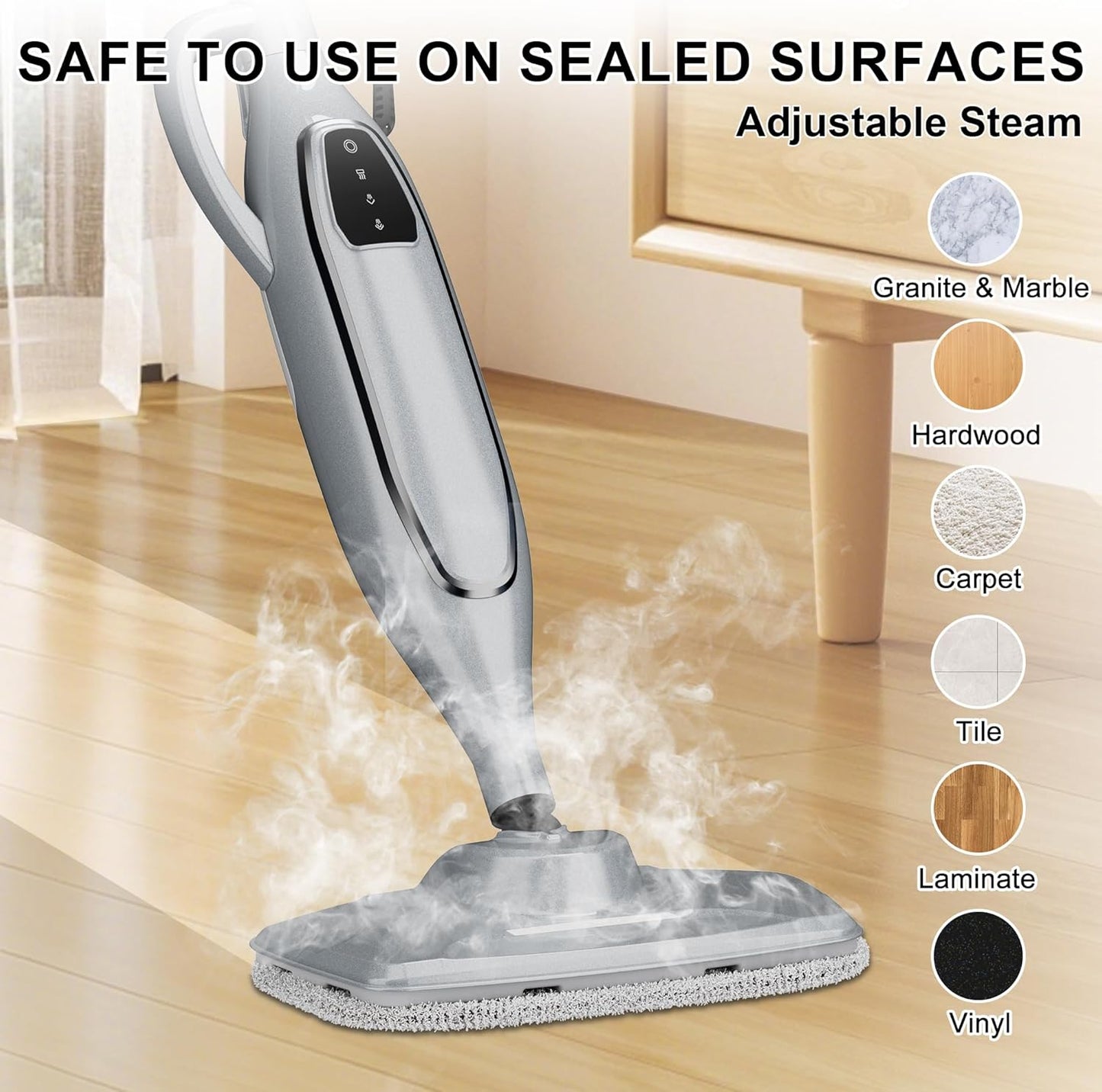 Steam Mop Cleaner, GONGNAR All-in-one Powerful Handheld Steam Cleaner with 11.8 OZ Water Tank & 23FT Power Cord, Detachable Steam Mop for Floor Cleaning, Tiles, Windows, Tile Grout, Carpets, Furniture