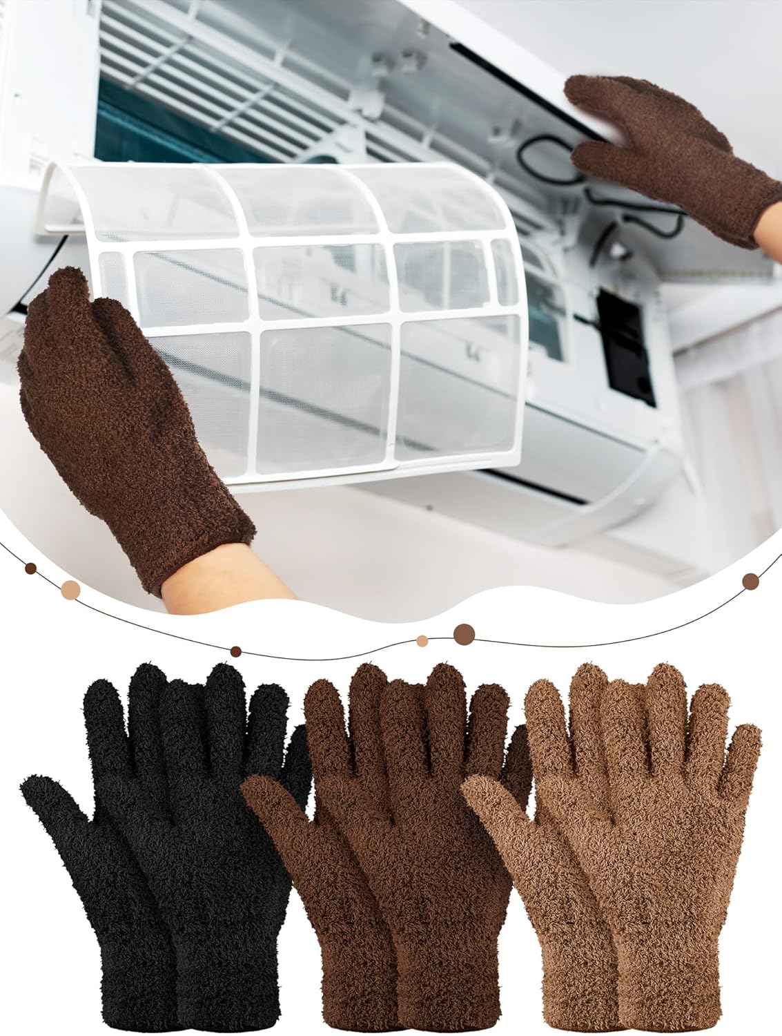 Patelai 3 Pairs Microfiber Plant Dusting Gloves Leaf Cleaning Gloves for Indoor Plants, Blinds, Furniture, House(Large,Black, Brown, Dark Brown)