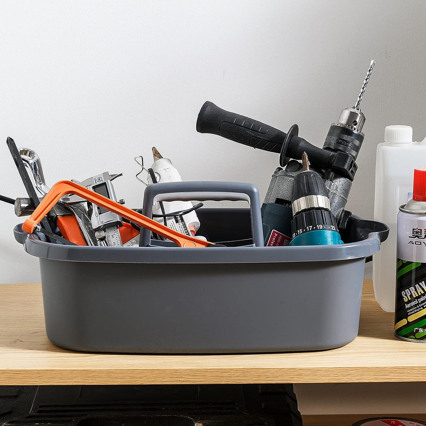 Multi-Purpose Plastic Cleaning Caddy with Handle, Shower Caddy Organizer/Storage Basket/Totes Portable for Bathroom Supplies, Cleaning Products, Under Sink Tool, Housekeepers (White)