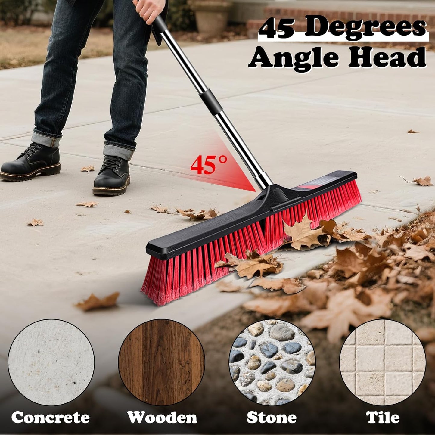 MASTERTOP 25'' Yard Broom, Heavy Duty Garden Broom with Stiff Bristles, Outdoor Sweeping Brush,Push Broom for Warehouse Garden Garage Factory Patio Deck Driveways