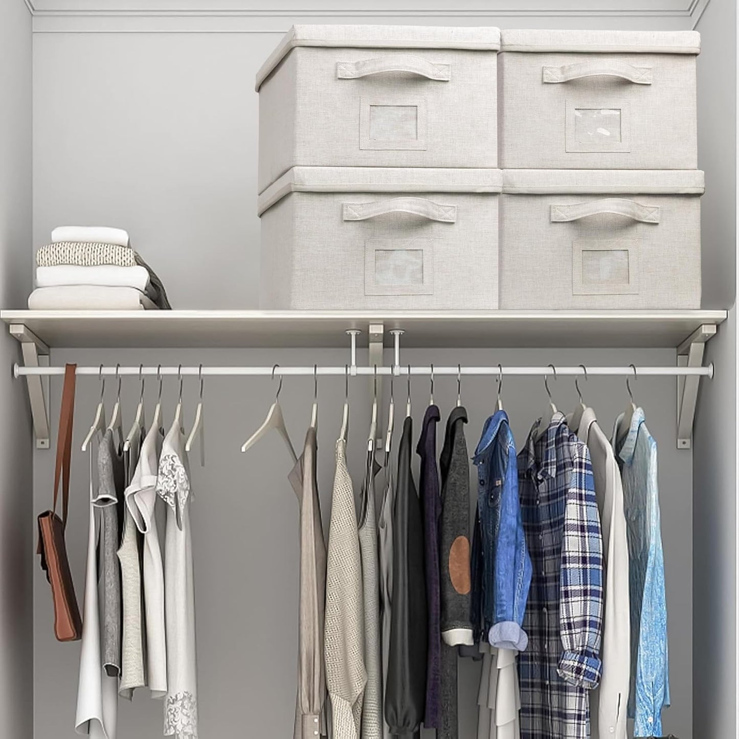 Large 17''x12'' Quart Collapsible Stackable Storage Bins with Lids, 6 Packs Off White Fabric Closet Boxes with Lids, Storage Cube Baskets Container Organizers for Bedroom Office(17''x12.2x''8'')