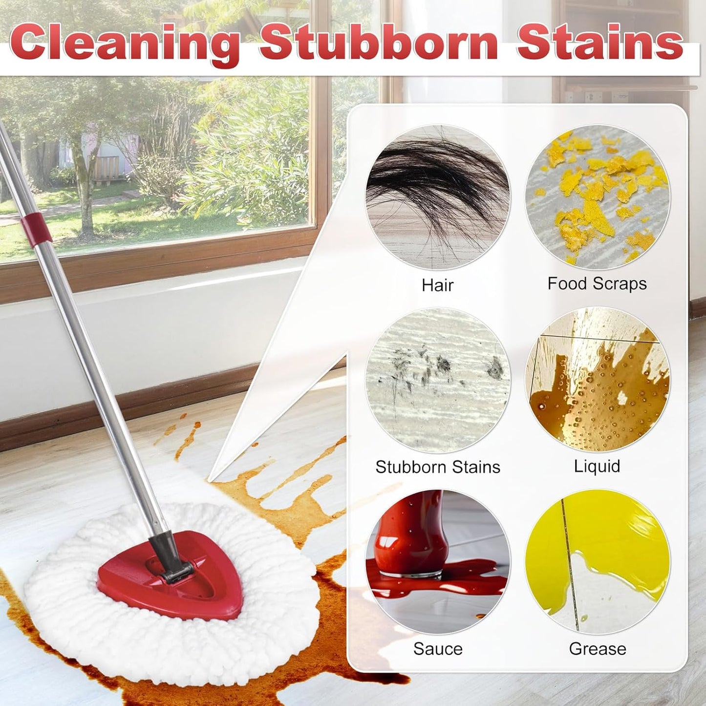 Mop Heads Replacement for Ocedar, Mop Replace Head for Ocedar EasyWring 1 Tank, Microfiber Spin Mop Refills, Include 3 Spin Mop Replacement Head Deep Cleaning Machine Washable with 2 Scrubber Mop Head