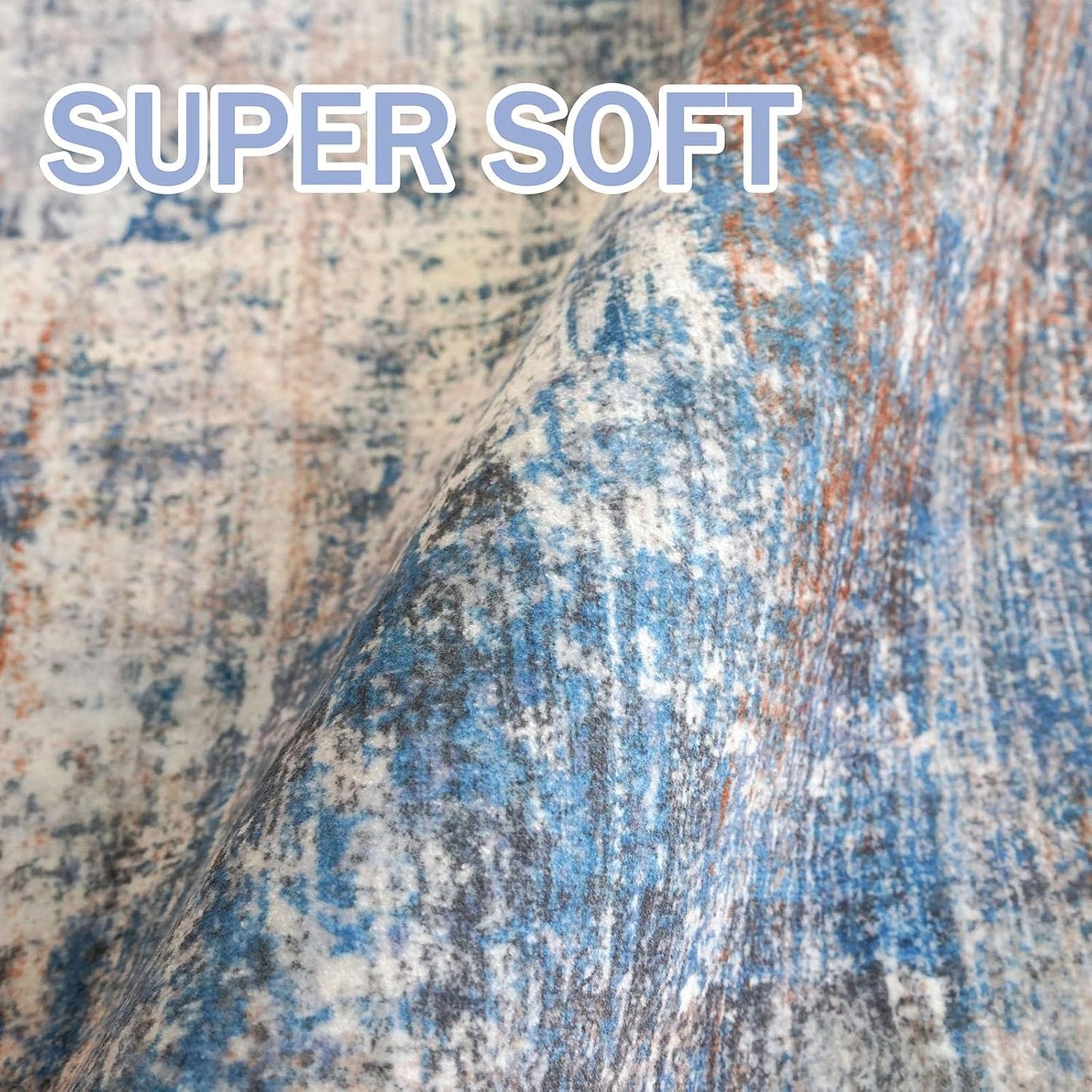 IOHOUZE Round Area Rug 5 Ft Circle Entryway Rugs Round Washable Door Mat Indoor Entrance, Non Slip Circle Front Door Rug, Printed Abstract Faux Wool Floor Carpet for Foyer Porch Sink, Blue Rust