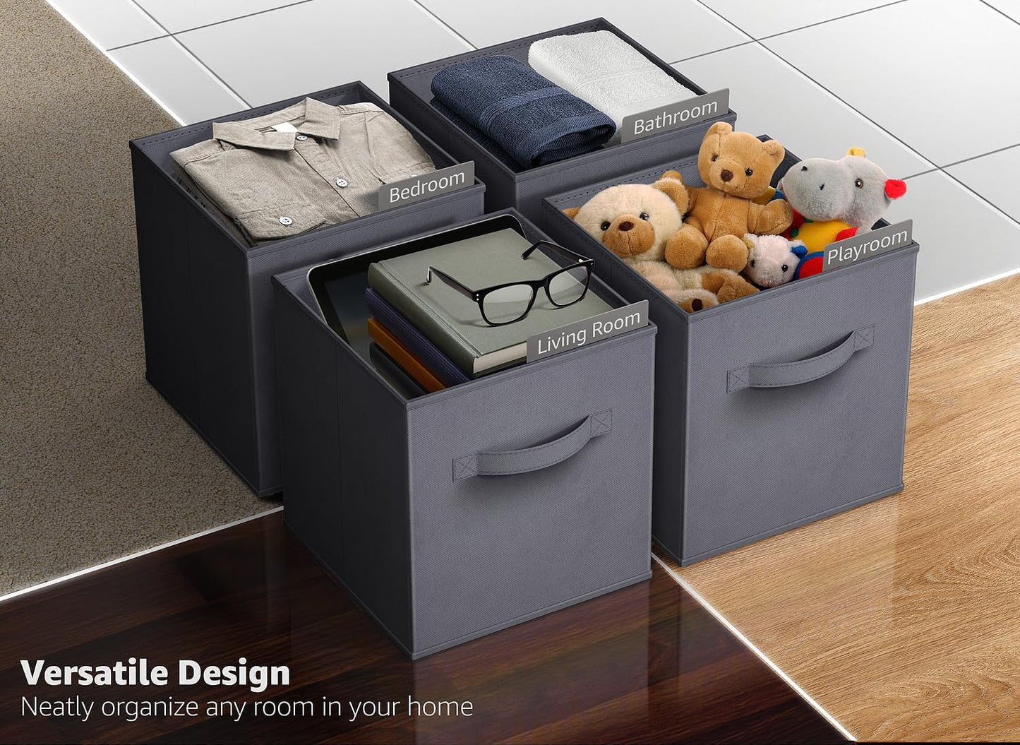 Sorbus Fabric Storage Cubes - 8 Foldable Storage Bins for Organizing Pantry, Cubbies, Toy Box - Clothes Storage & Closet Organizer - 11 Inch Collapsible Cube Baskets for Shelves with Handle