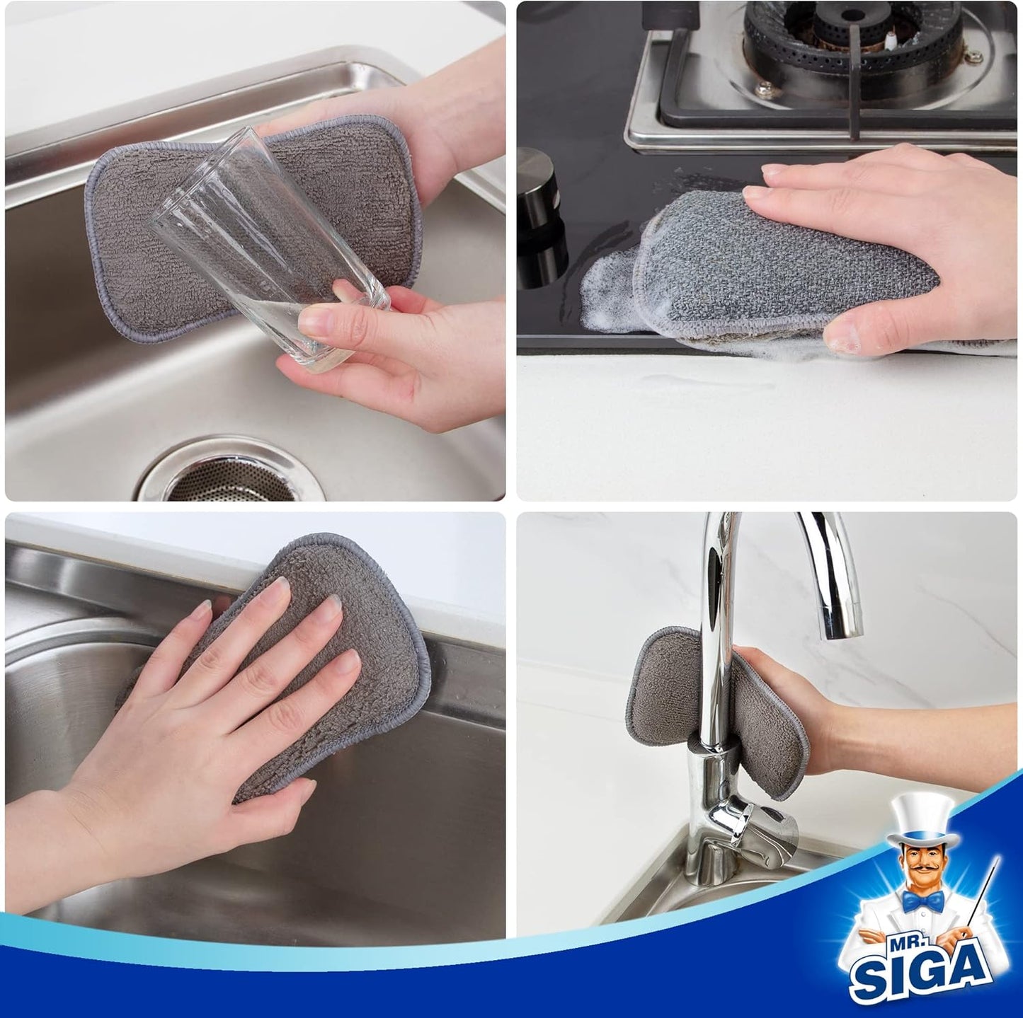 MR.SIGA Dual-Sided Scrub Sponges, Long lasting, Reusable Dishwashing Sponges for Kitchen, 6 Pack