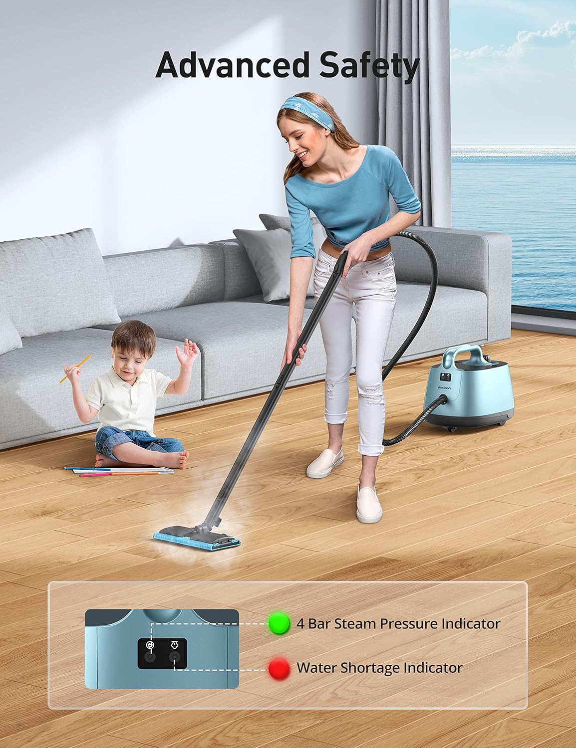 Steam Cleaner, 293°F 58 PSI Powerful Multipurpose Handheld Steam Mop for Home Use, 21 Attachments, 50Oz Capacity, Heavy Duty Steamer for Carpets, Floors, Cars, Tiles, Crack Cleaning, Blue