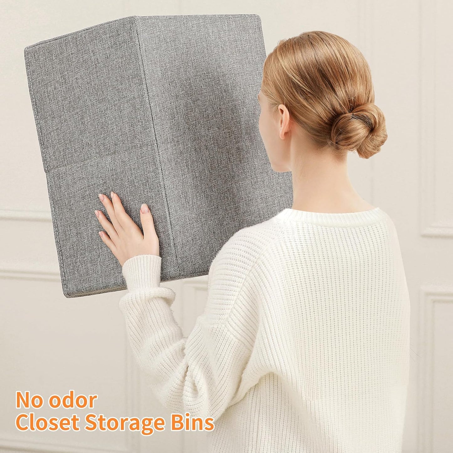 Linen Folding Storage Bins, 3 Pack Large Storage Baskets, Washable, Clothing Storage Bins with Handle, Closet Organizer for Storage Sweater,Sheets(dark grey, 16"x9½"x6¾")