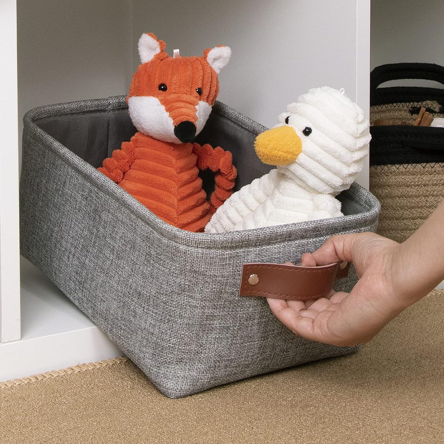 DULLEMELO Small Collapsible Fabric Basket for Organizing, Shelves, Closets, Laundry, Nursery, Decorative Gift Basket (Gray)