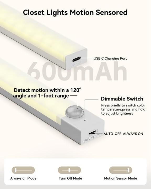 Under Cabinet Lighting 8 Inches Rechargeable Motion Sensor Light Indoor - Image 5
