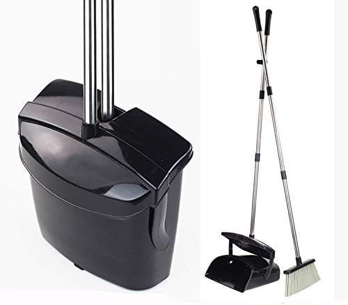 Broom and Dustpan Commercial Long Handle Sweep Set and Lobby Broom Upright Grips Sweep Set with Home Kitchen Room Office and Lobby Floor Black