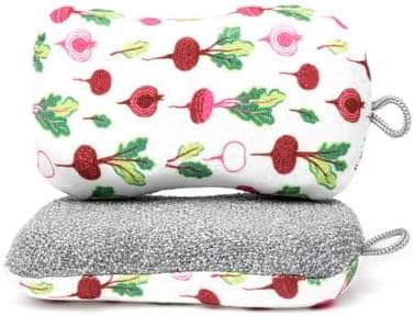 MÜkitchen Premium Microfiber Sponge Set for Dishes and Cleaning, 2 Pack, Printed (Radishing)
