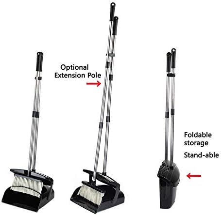Broom and Dustpan Commercial Long Handle Sweep Set and Lobby Broom Upright Grips Sweep Set with Home Kitchen Room Office and Lobby Floor Black
